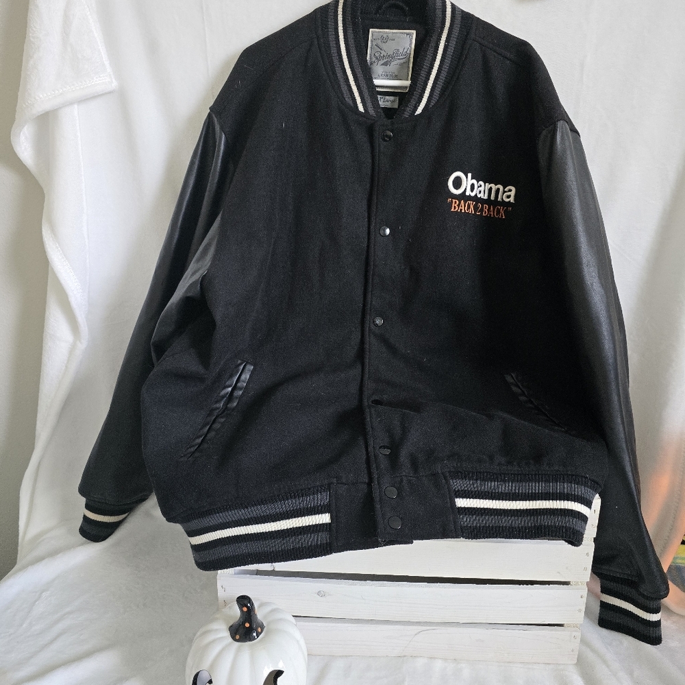 Super Rare Raw Blue Handmade Springfield Classic Obama Varsity Jacket Sz 2XL